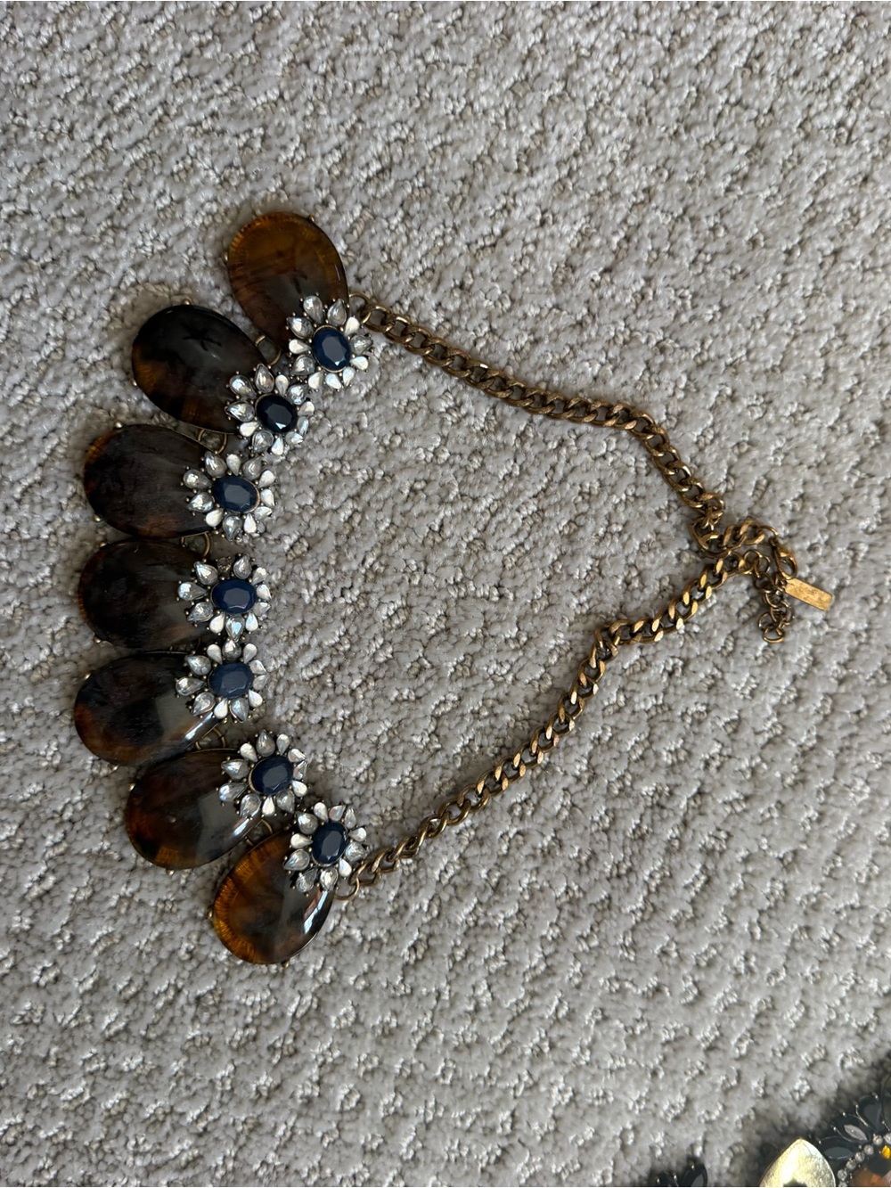 Tortoiseshell Statement Necklace with Navy and Crystal Accents
